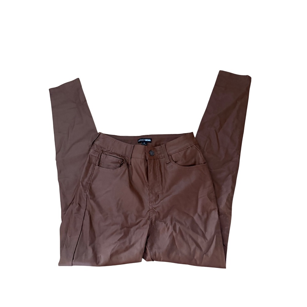 Fashion Nova Brown Faux Leather Skinny Pants High Rise